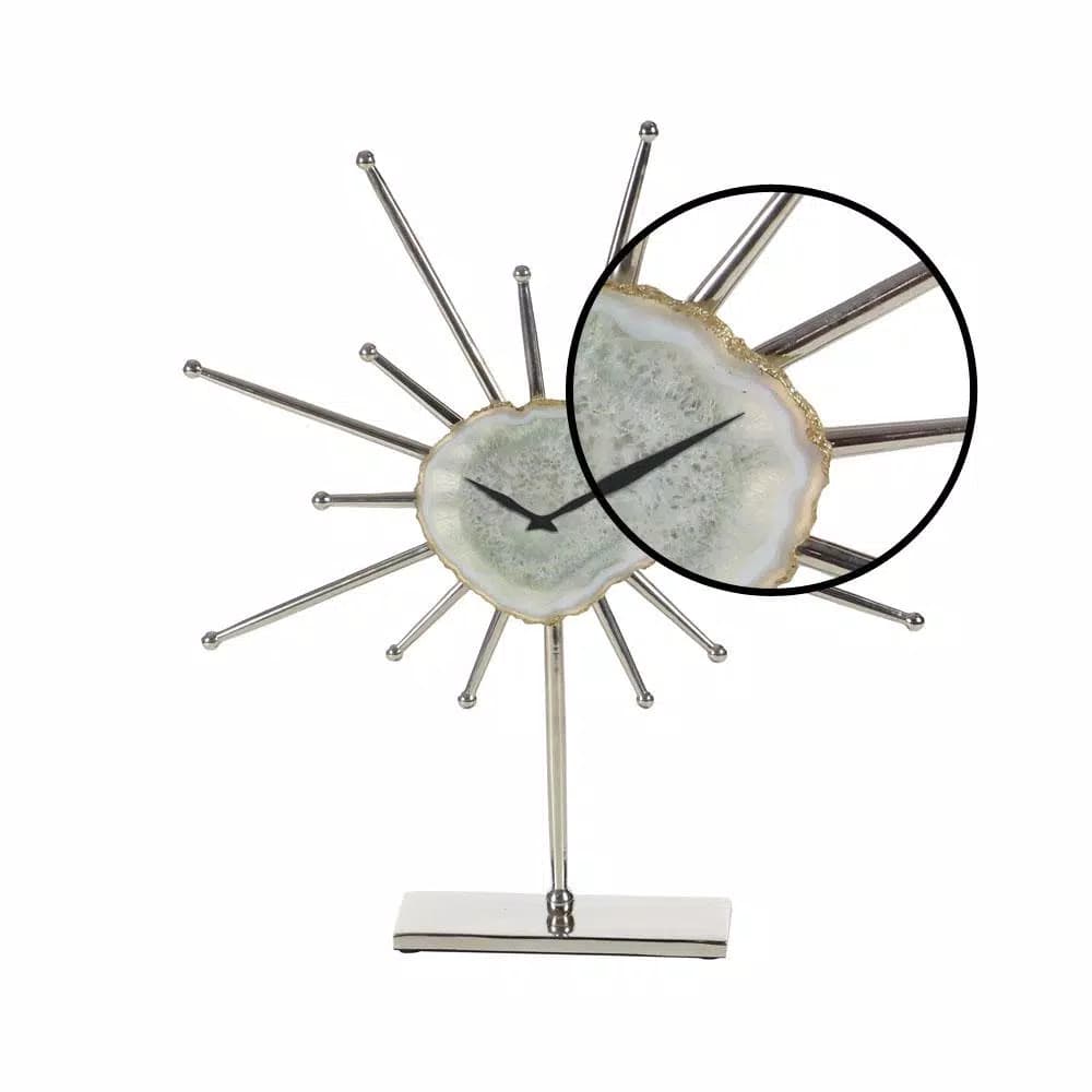 LITTON LANE Silver Agate Stone and Aluminum Star Sculpture Analog Quartz Clock