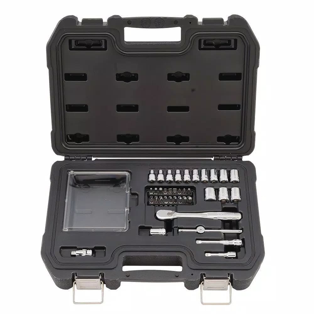 DEWALT 37-Piece 1/4 in. Drive Metric Socket Set with Ratchet and Bit Driver