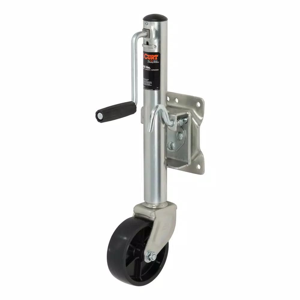 CURT Marine Trailer Jack with 6" Wheel, 1,200 lbs Capacity, 10" Travel, Zinc Finish