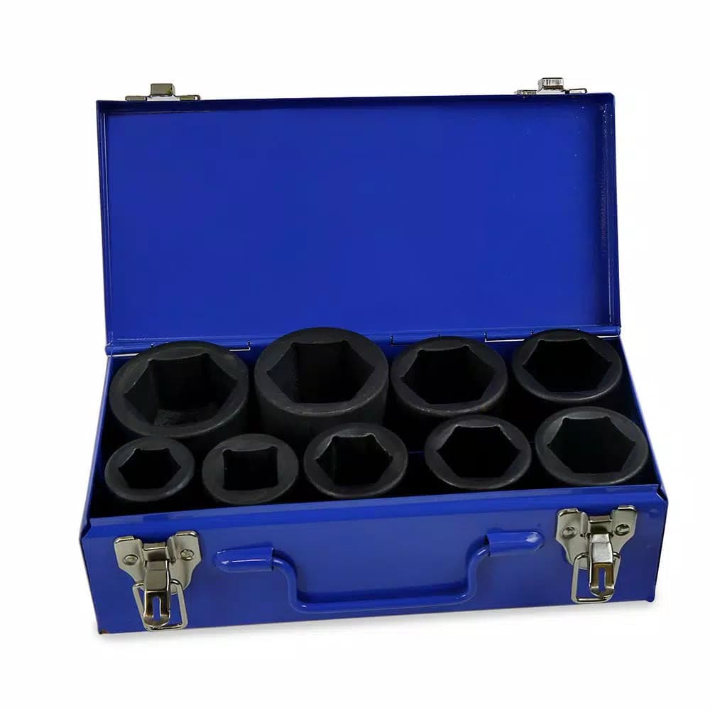 Stark 1 in. Drive Deep Impact Socket Set, 6-Point Cr-Mo, 9-Piece SAE Set with Carrying Case