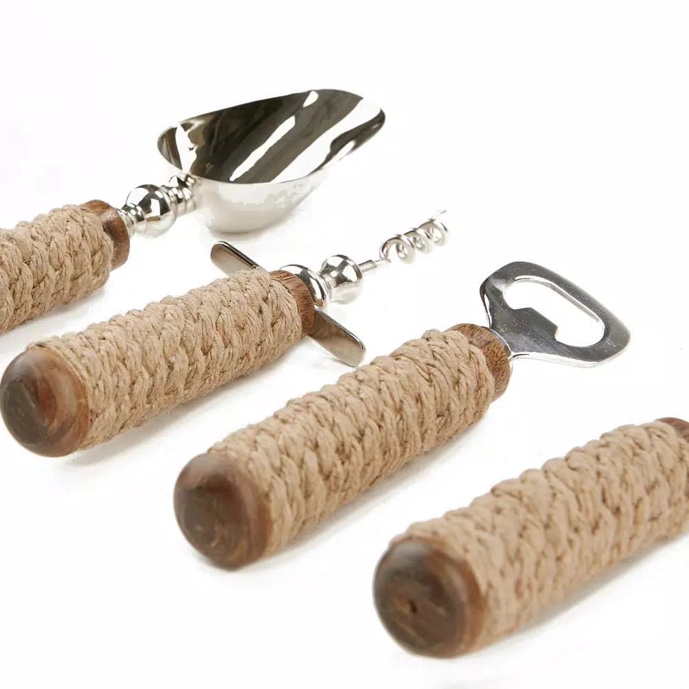 Mind Reader Products 4-Piece Bar Tool Set with Rope-Wrapped Handles, Stainless Steel