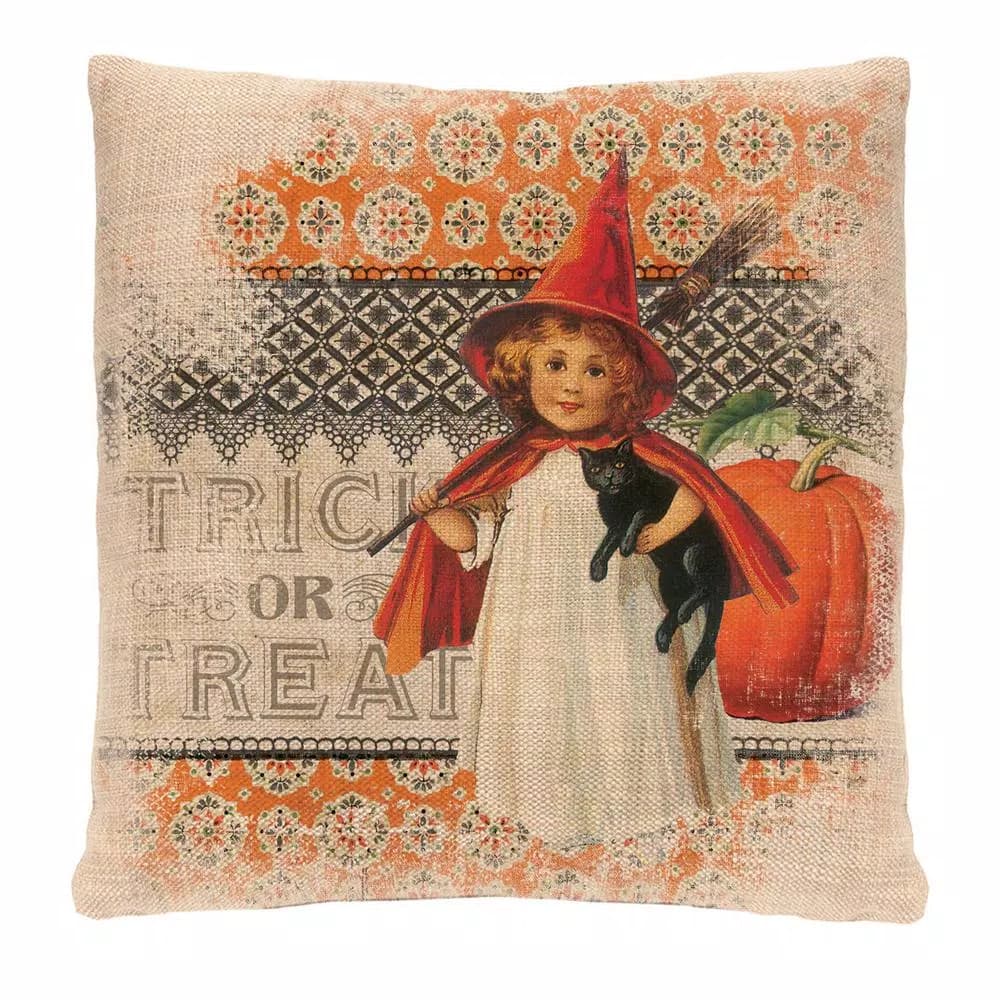 Heritage Lace Victorian Halloween Graphic Throw Pillow, 18 x 18 in, Natural Polyester