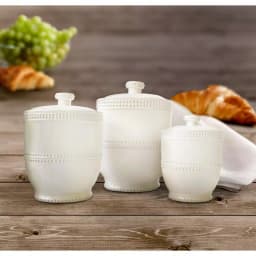 American Atelier Bianca Bead 3-Piece White Earthenware Canister Set with Lids thumbnail 2