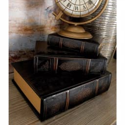 LITTON LANE Vintage Rectangular Wood and Faux Leather Flourished Book Boxes, Set of 3 thumbnail 1