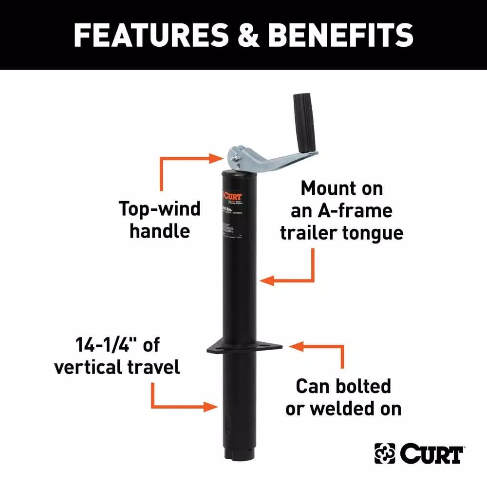 CURT A-Frame Trailer Jack with Top Handle, 2,000 lbs. Capacity, 14 in. Travel