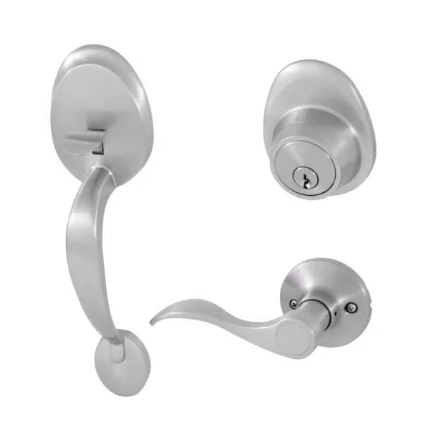 Honeywell Satin Nickel Wave Lever Door Lock Handleset with Single Cylinder Deadbolt