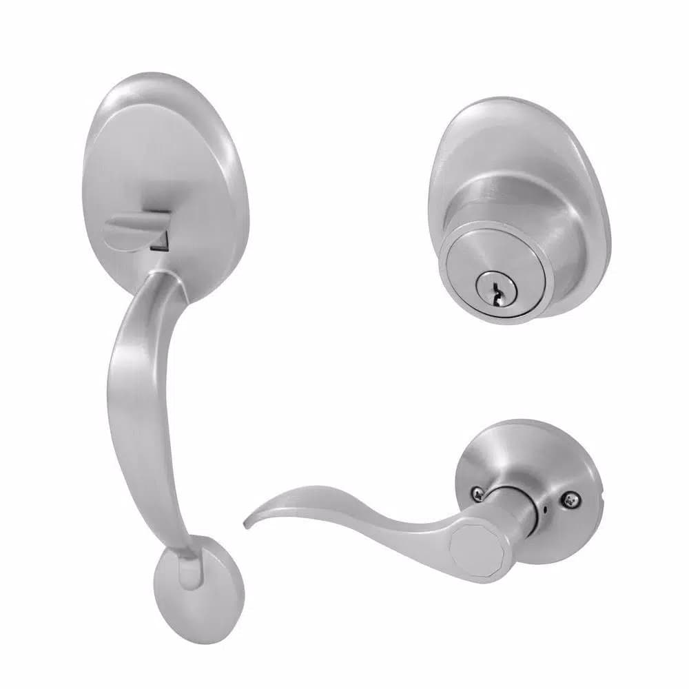 Honeywell Satin Nickel Wave Lever Door Lock Handleset with Single Cylinder Deadbolt