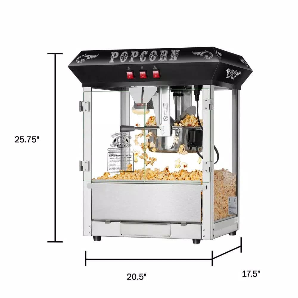 Unbranded 8 oz. Commercial Countertop Popcorn Popper Machine with Storage Cabinet, Black & Stainless Steel