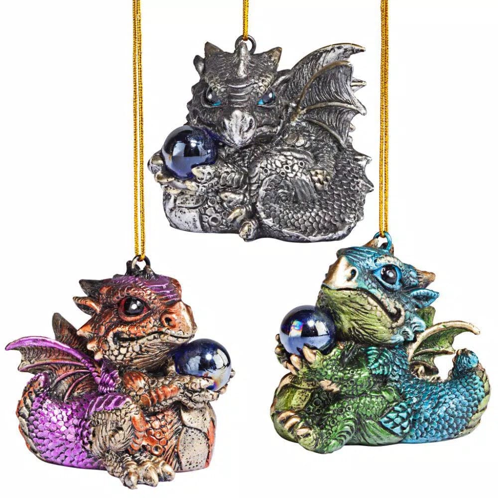 Design Toscano Three Dragon Virtues Gothic Holiday Ornament Set, 3-Piece