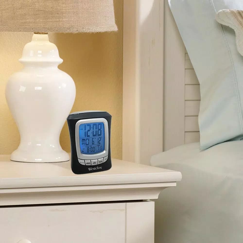 Westclox Black Digital Travel Alarm Clock with Blue Backlight and Nap Alarm