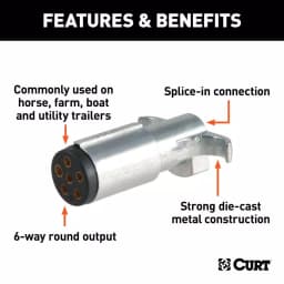 CURT 6-Way Round Trailer Connector Plug, Diecast Metal, Male End thumbnail 4