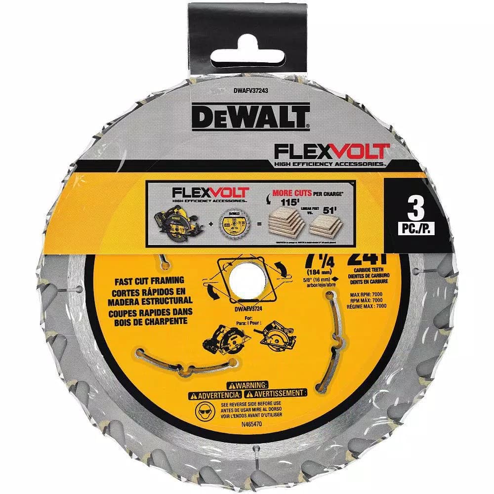 DEWALT FLEXVOLT 7-1/4 in. 24-Teeth Carbide-Tipped Circular Saw Blade, 6-Pack