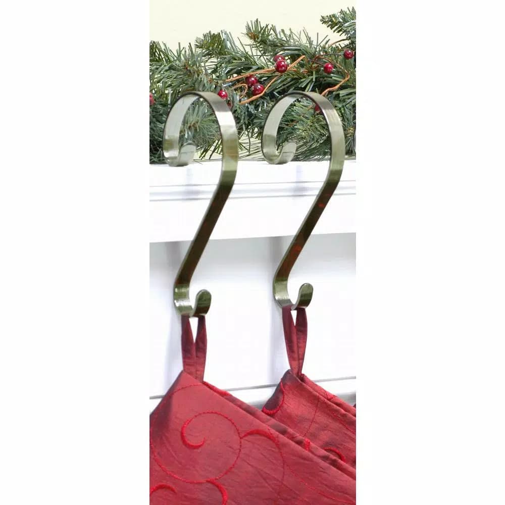 Haute Decor 6 in. Antique Brass Stocking Scroll Holders, 2-Pack