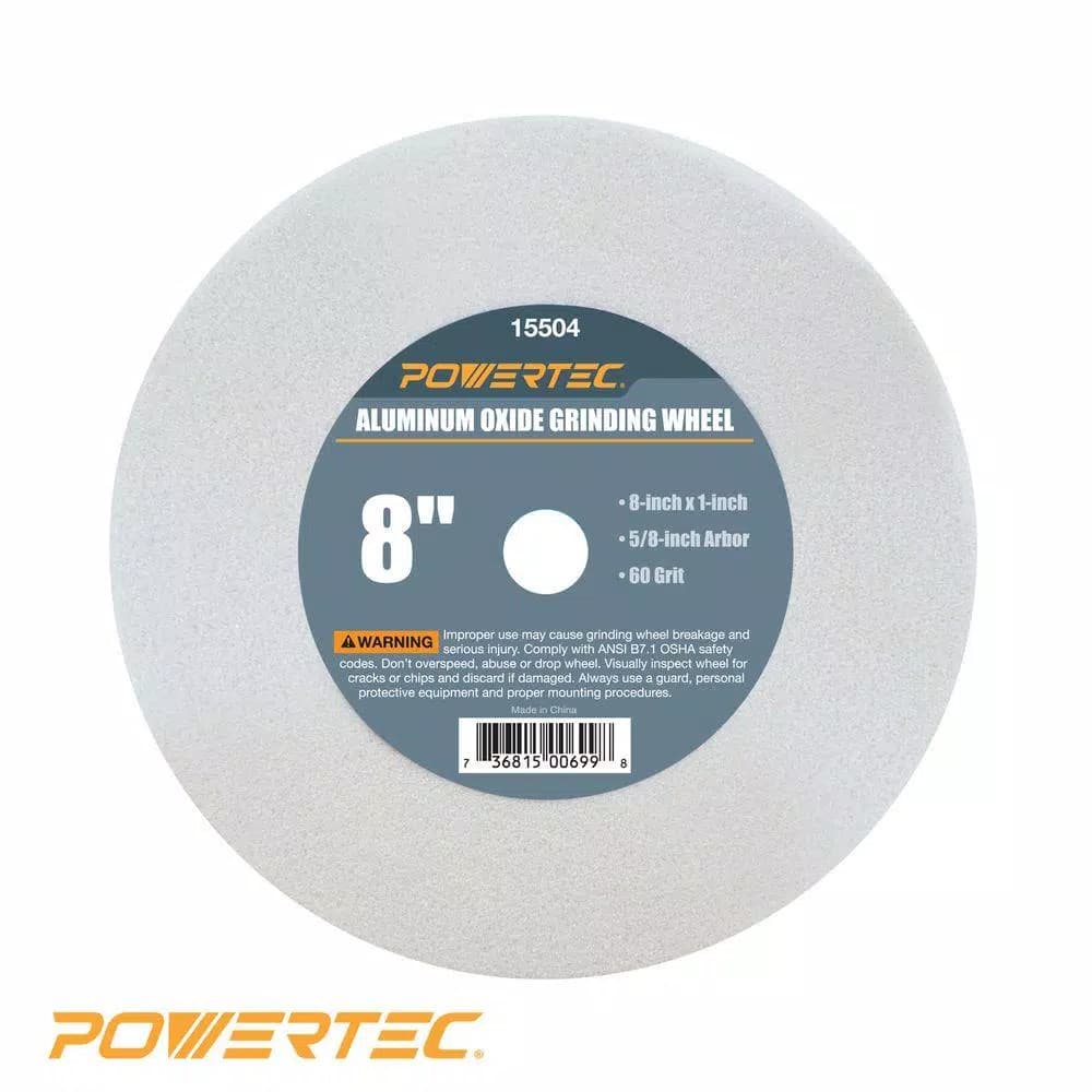 POWERTEC 8 in. White Aluminum Oxide 60 Grit Grinding Wheel, 5/8 in. Arbor