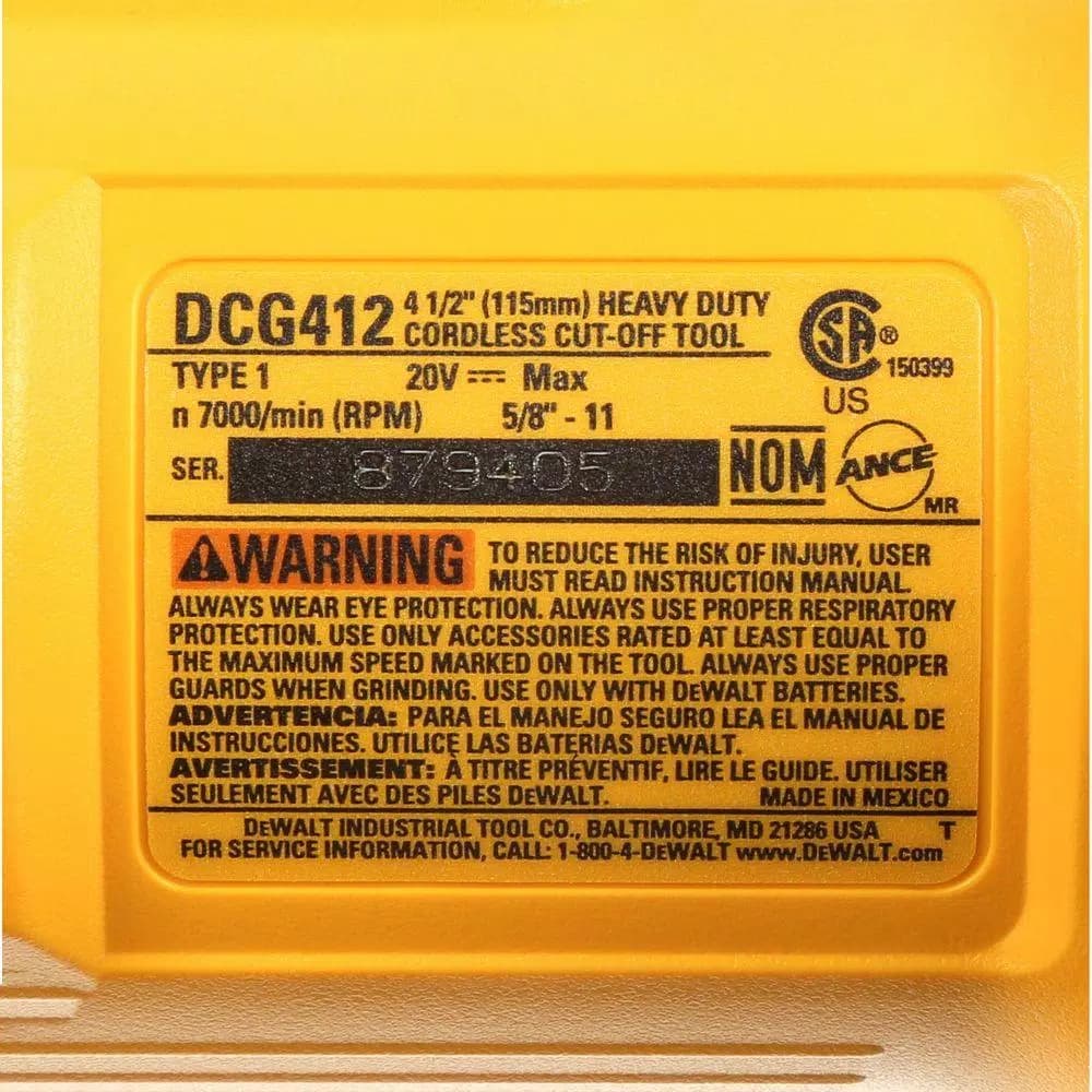 DEWALT 20V MAX Cordless 4-1/2 in. to 5 in. Angle Grinder, Tool Only (DCG412B)