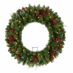 Home Accents Holiday 30 in. Winslow Fir Pre-lit Artificial Christmas Wreath with 50 Warm White LED Lights and Timer thumbnail 1