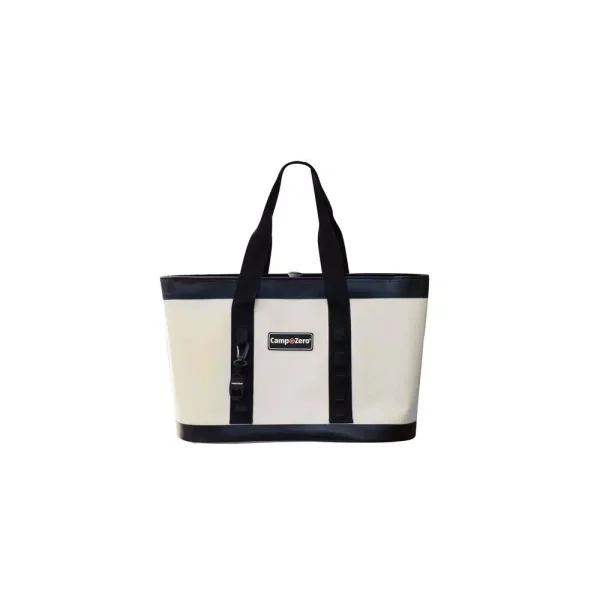 Camp-Zero Premium Carry-All Tote Bag, Waterproof Soft-Side Cooler, White and Black