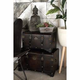 LITTON LANE Set of 3 Distressed Brown Trunk-Style Decorative Boxes with Faux Leather Cover thumbnail 1