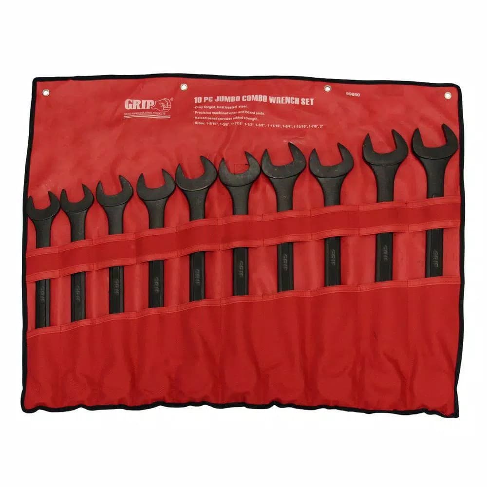 Grand Rapids Industrial Products Jumbo SAE Combination Wrench Set, 10-Piece Heavy Duty Steel with Storage Pouch