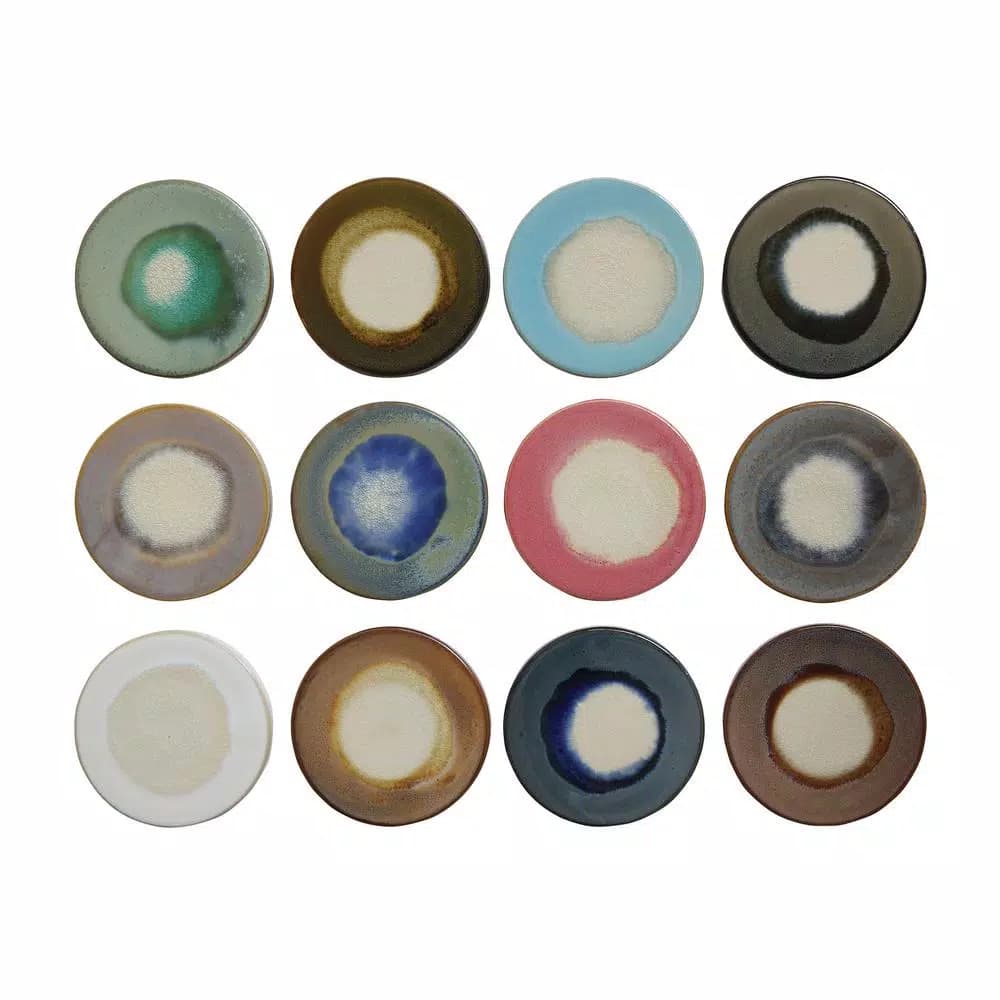 3R Studios 12-Piece Round Stoneware Trivet and Serving Board Set, Multicolor