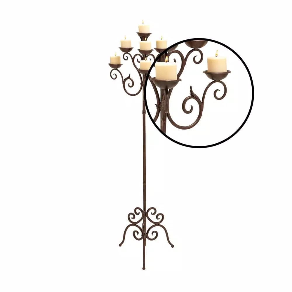 LITTON LANE 61 in. Brown Iron Scroll Design 7-Light Candelabra Floor Stand