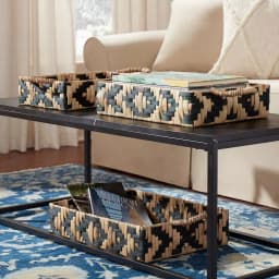 Home Decorators Collection Black and Natural Water Hyacinth Wicker Tray Set, 3-Piece Rectangle thumbnail 3