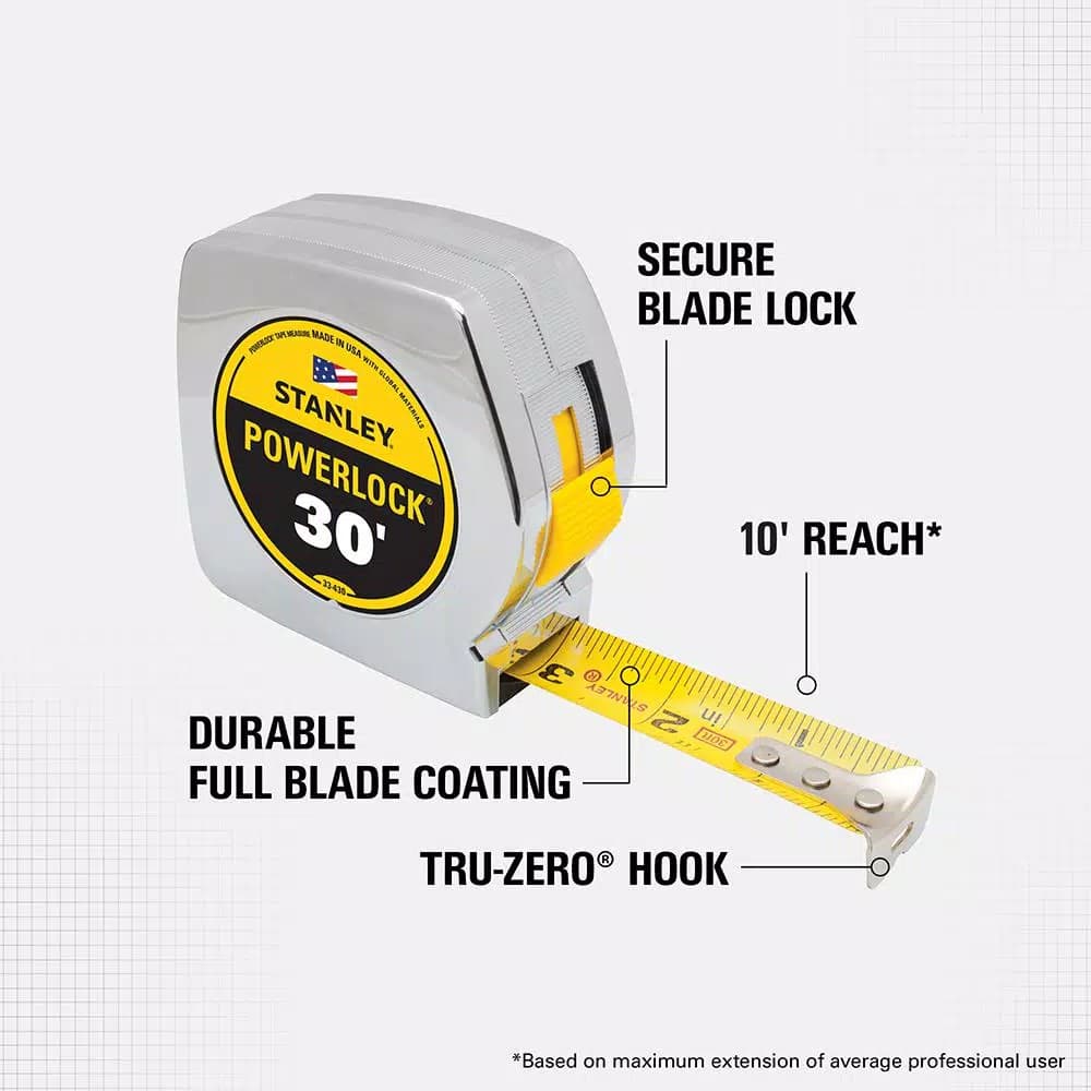 Stanley 30 ft. PowerLock Tape Measure with Mylar Coating and Stud-Center Markings