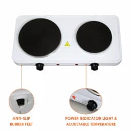 MegaChef 2-Burner Portable Electric Hot Plate Cooktop, 1700W, White thumbnail 2