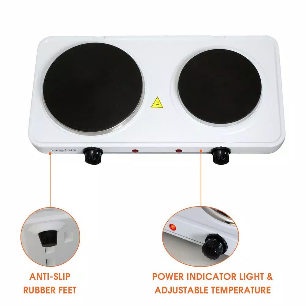 MegaChef 2-Burner Portable Electric Hot Plate Cooktop, 1700W, White