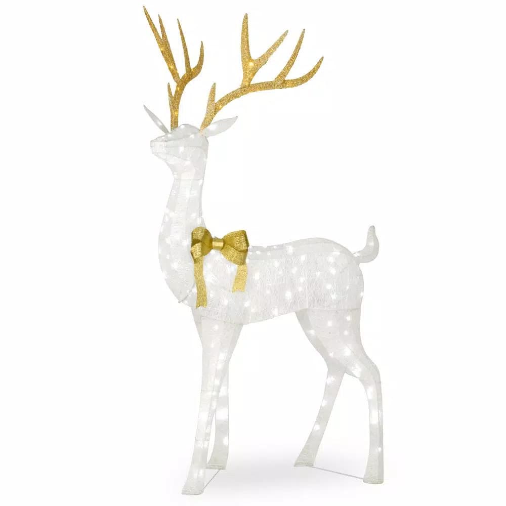 National Tree Company 75 in. White Glitter Standing Buck with 160 Cool White LED Twinkle Lights
