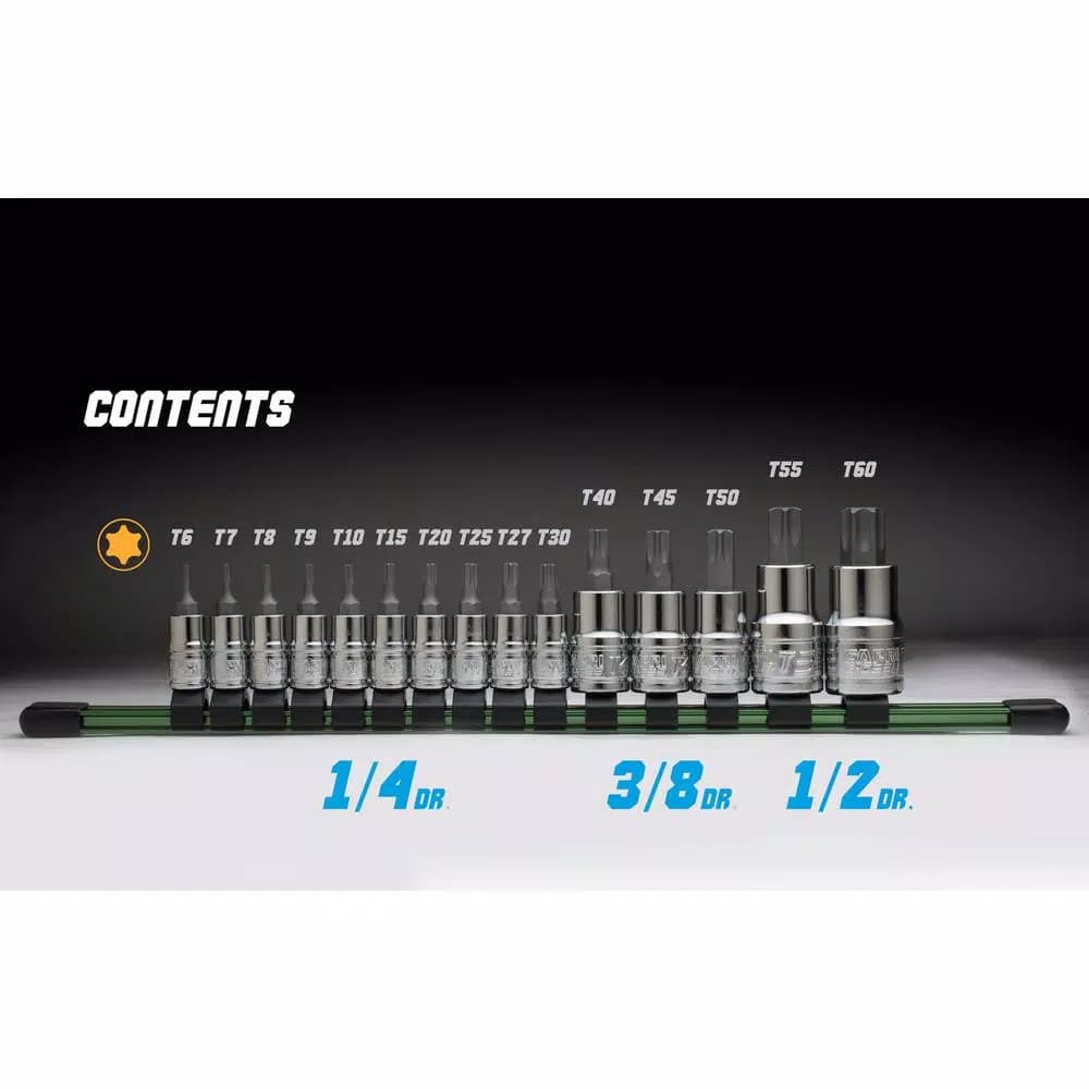 Capri Tools 15-Piece Star Bit Socket Set, S2 Steel Bits & Chrome Vanadium Sockets