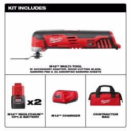 Milwaukee M12 12V Lithium-Ion Cordless Oscillating Multi-Tool Kit with (2) 1.5Ah Batteries, Charger & Bag thumbnail 2