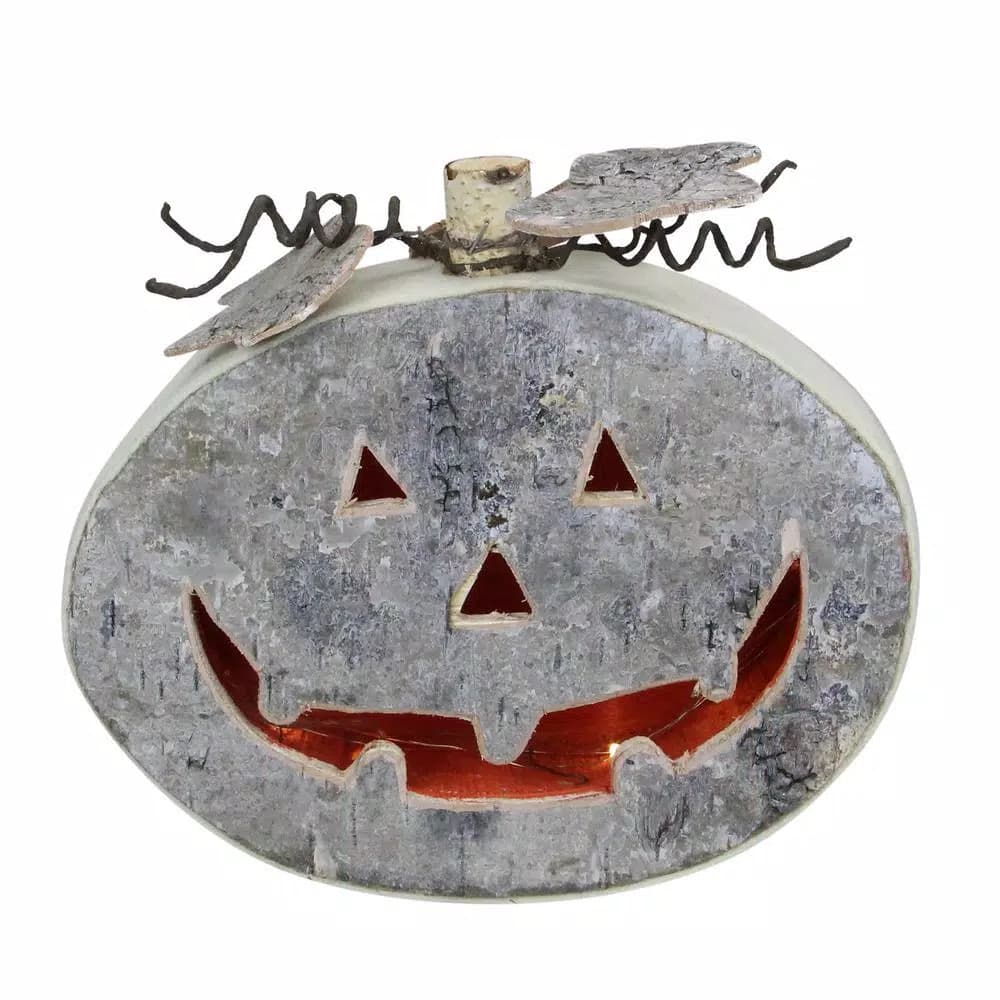 Northlight 8.5 in. Halloween Gray LED Jack-O-Lantern Tabletop Decoration, Battery Operated