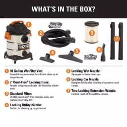 RIDGID 10 Gal. 6.0 Peak HP Stainless Steel Wet/Dry Shop Vacuum with Locking Accessories thumbnail 2
