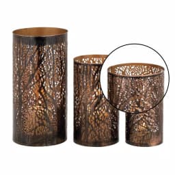 LITTON LANE Iron Hurricane Candle Holder Set of 3 - 12 in. x 6 in. Bronze Brass with Tree Branch Cutouts thumbnail 3