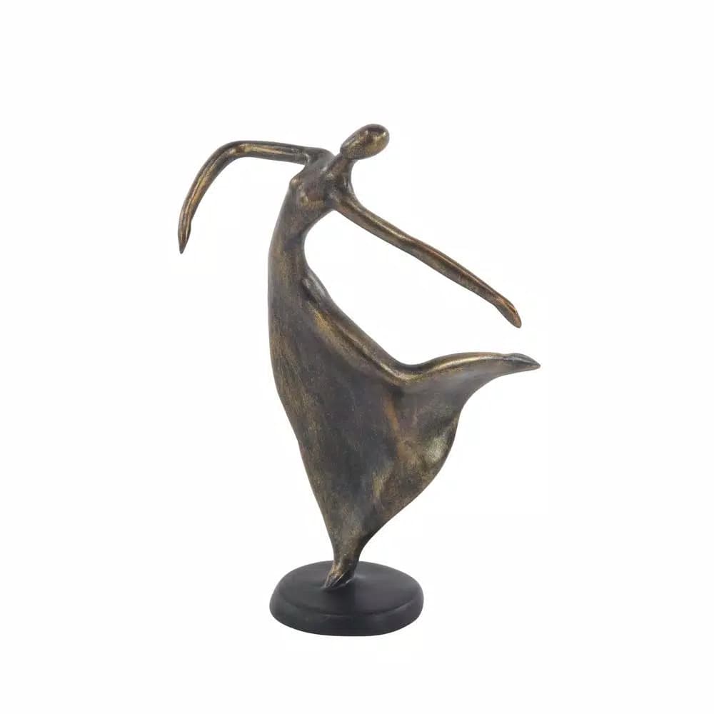 LITTON LANE 12 in. Female Dancer Polystone Sculpture with Distressed Brass Finish
