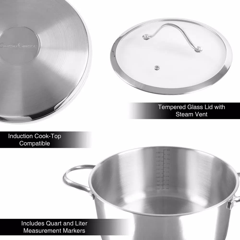 Classic Cuisine 6 Qt. Stainless Steel Stock Pot with Tempered Glass Lid