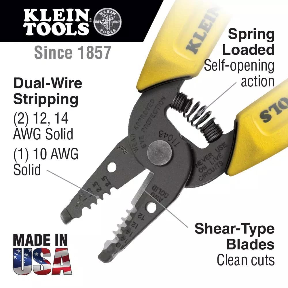 Klein Tools 6-1/4 in. Dual-Wire Stripper & Cutter for 10-14 AWG Solid Wire