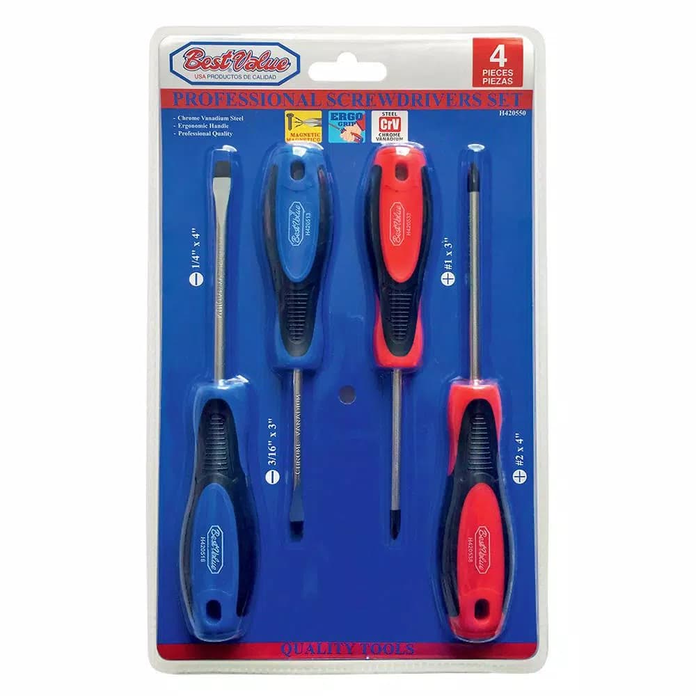 Best Value 4-Piece Screwdriver Set with Magnetic Chrome Vanadium Steel Tips, Phillips and Slotted