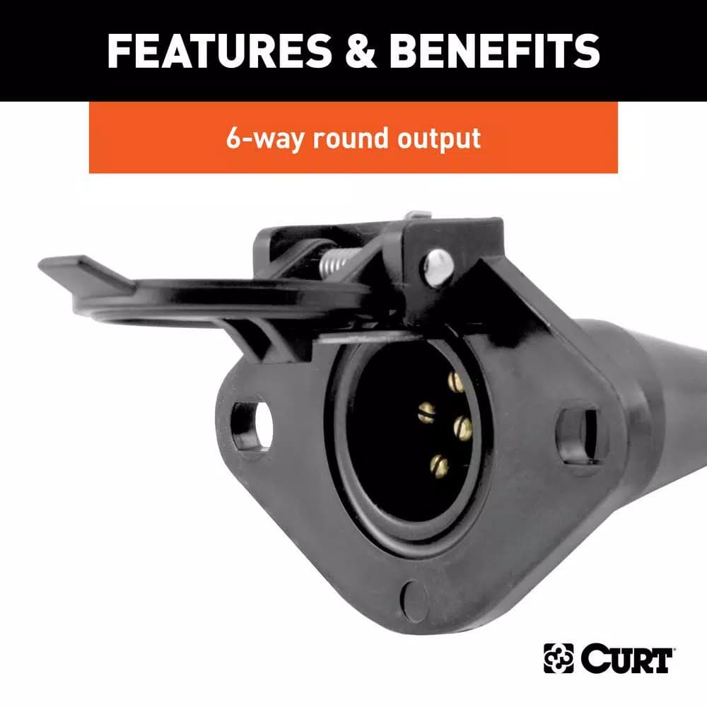 CURT 6-Way Round Vehicle-Side Connector Socket, Black Plastic