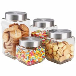 Unbranded 4-Piece Glass Canister Set with Brushed Stainless Steel Lids thumbnail 1