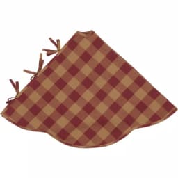 VHC Brands 55 in. Burgundy Check Red Primitive Christmas Tree Skirt with Scalloped Edge thumbnail 3