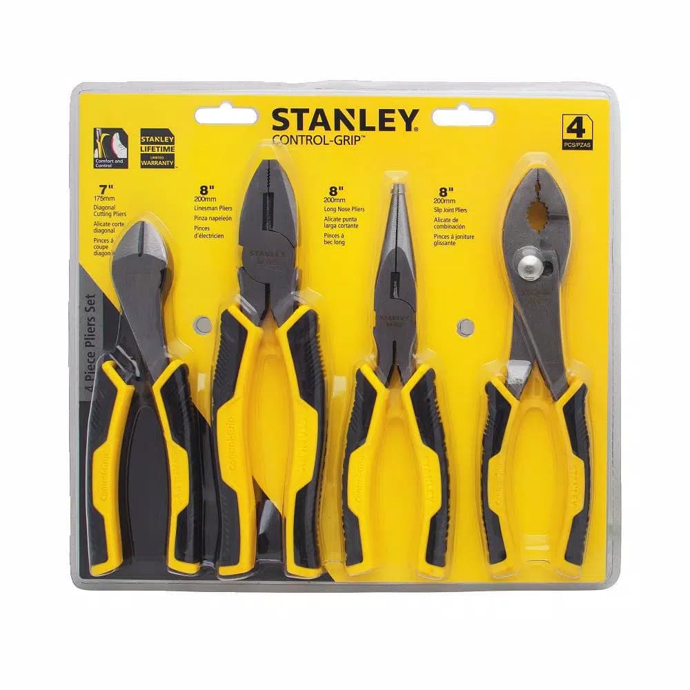 Stanley Bi-Material 4-Piece Plier Set, Drop Forged Steel, ANSI Specification