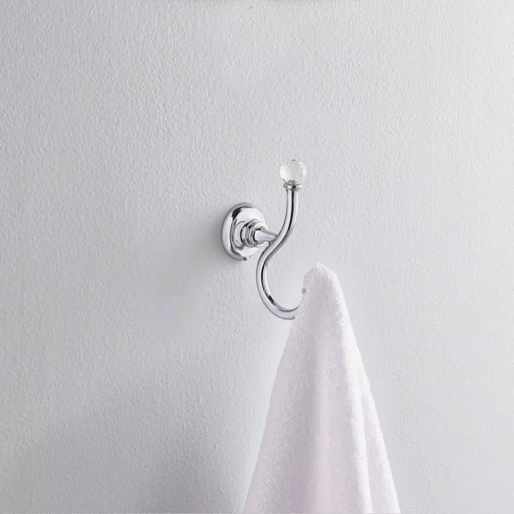 Delta Nora Double Towel and Robe Hook in Chrome and Glass