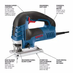 Bosch 7 Amp Corded Variable Speed Top-Handle Jig Saw Kit with Carrying Case thumbnail 2