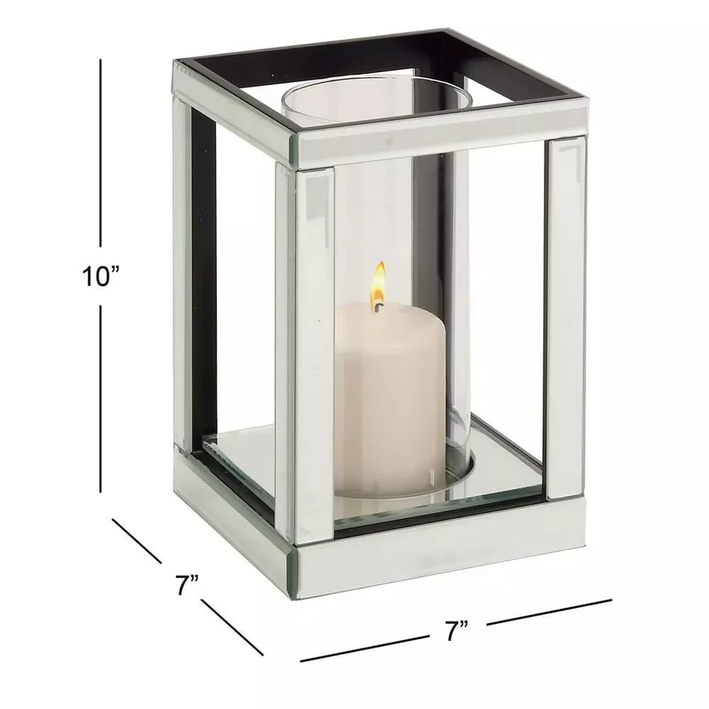 LITTON LANE 10 in. Silver Wood and Clear Glass Candle Holder, Modern Glam Candlestick