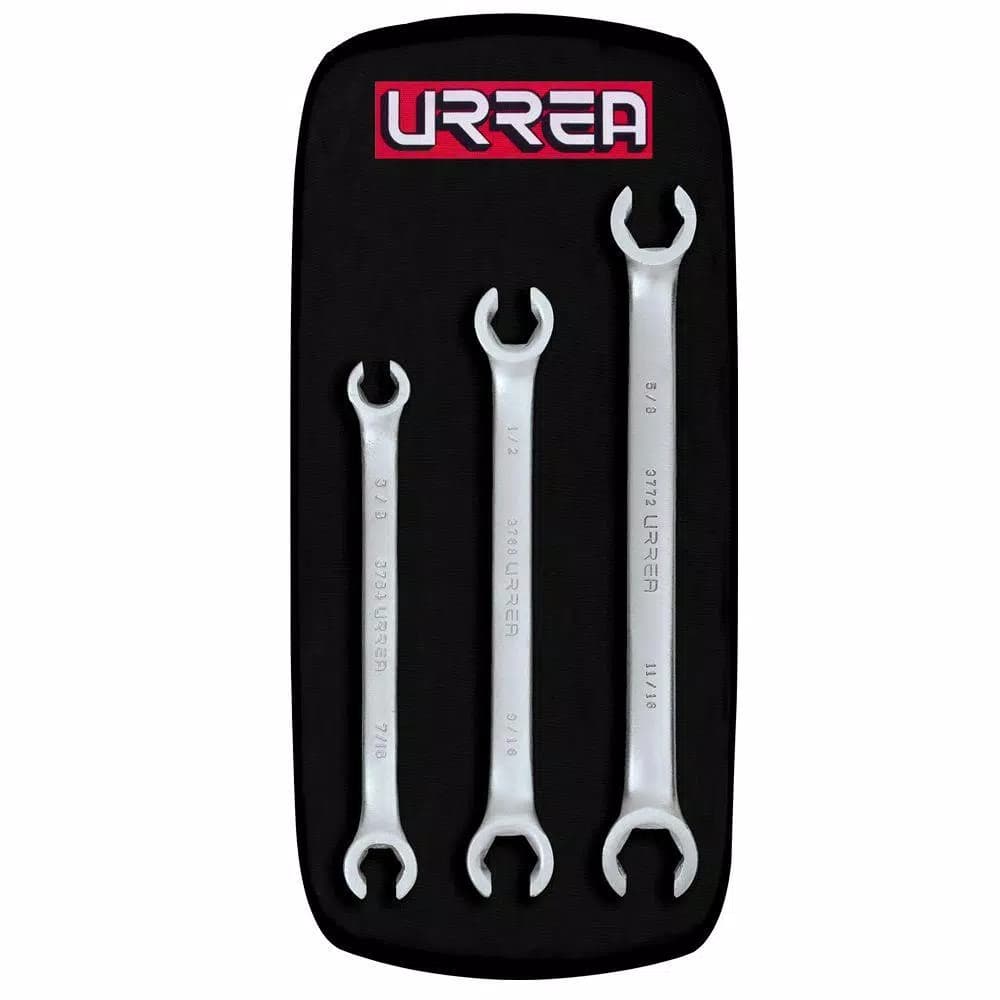 URREA 3-Piece 6-Point SAE Flare Nut Wrench Set with Canvas Rollup Pouch
