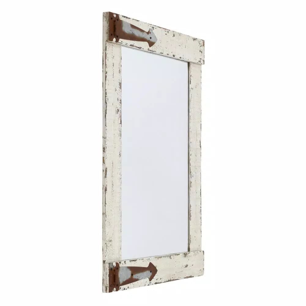 Aspire Home Accents Pueblo Distressed White Wood Frame Accent Mirror with Rustic Arrow Hinges and Hooks