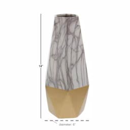 CosmoLiving by Cosmopolitan 14 in. Ceramic Gold and White Marble Glaze Modern Table Vase thumbnail 5