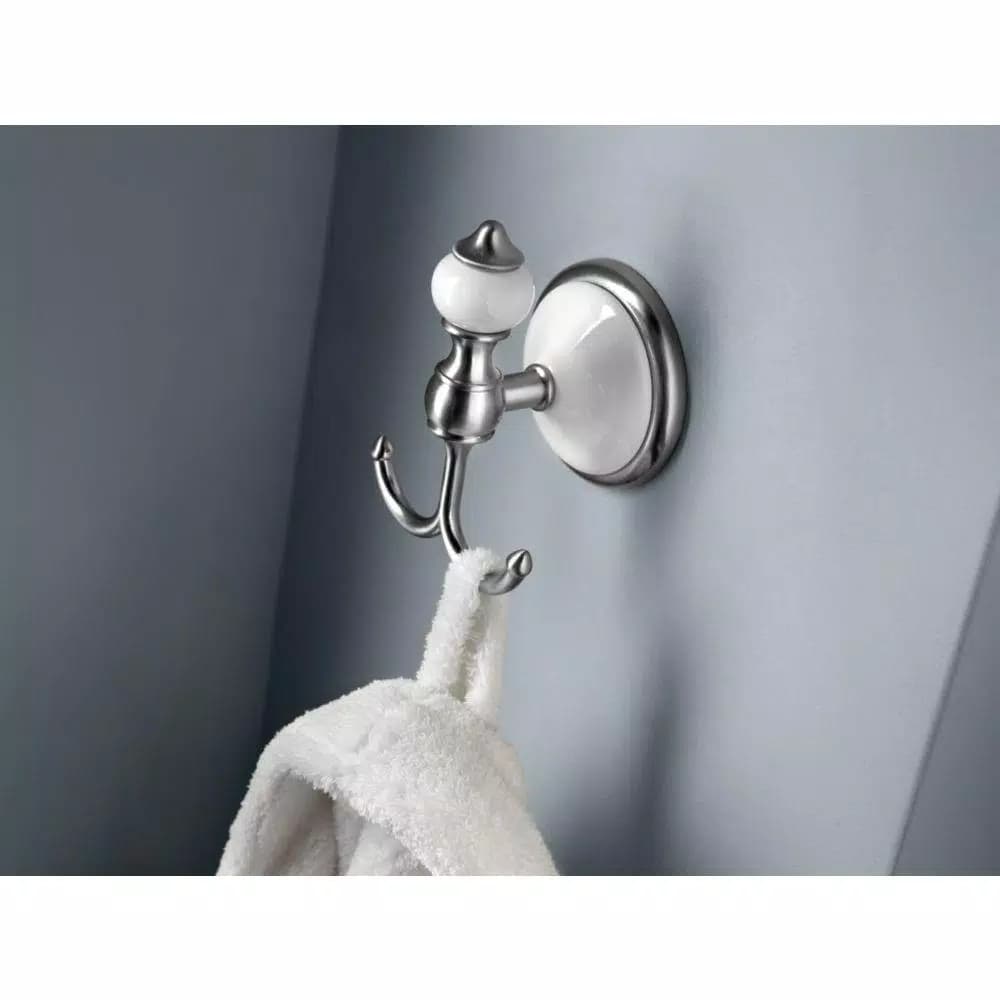 Delta Alexandria Double Towel Hook - Chrome and White
